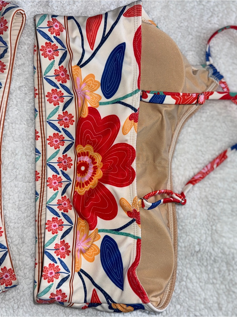 Floral One Shoulder High-Waist Bikini Set - Cream Multicolor, Tropical, NWOT M - Picture 8 of 11